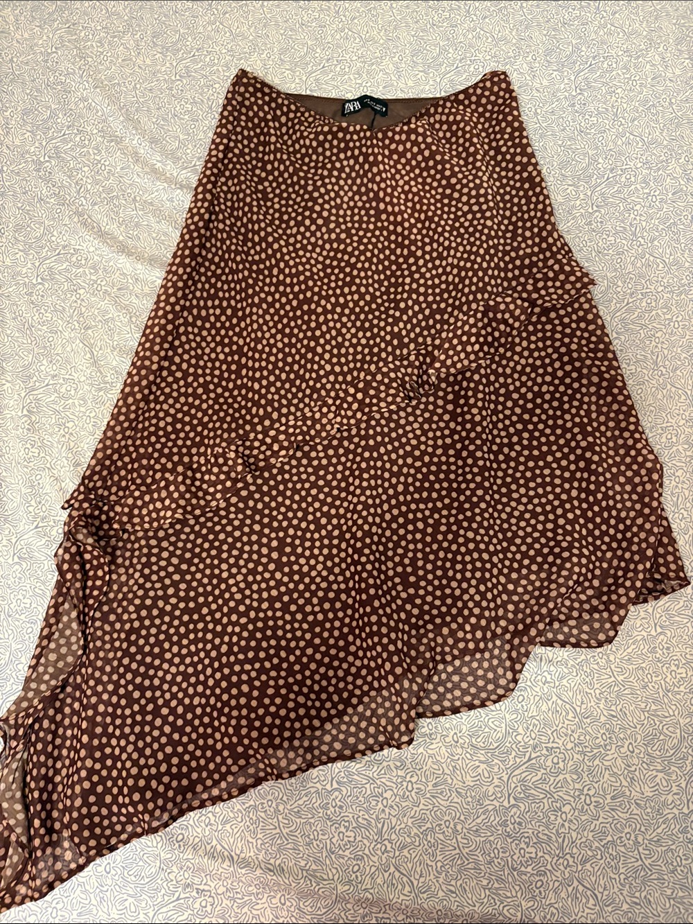 Zara Brown & Cream Polka Dot Asymmetric Midi Skirt
